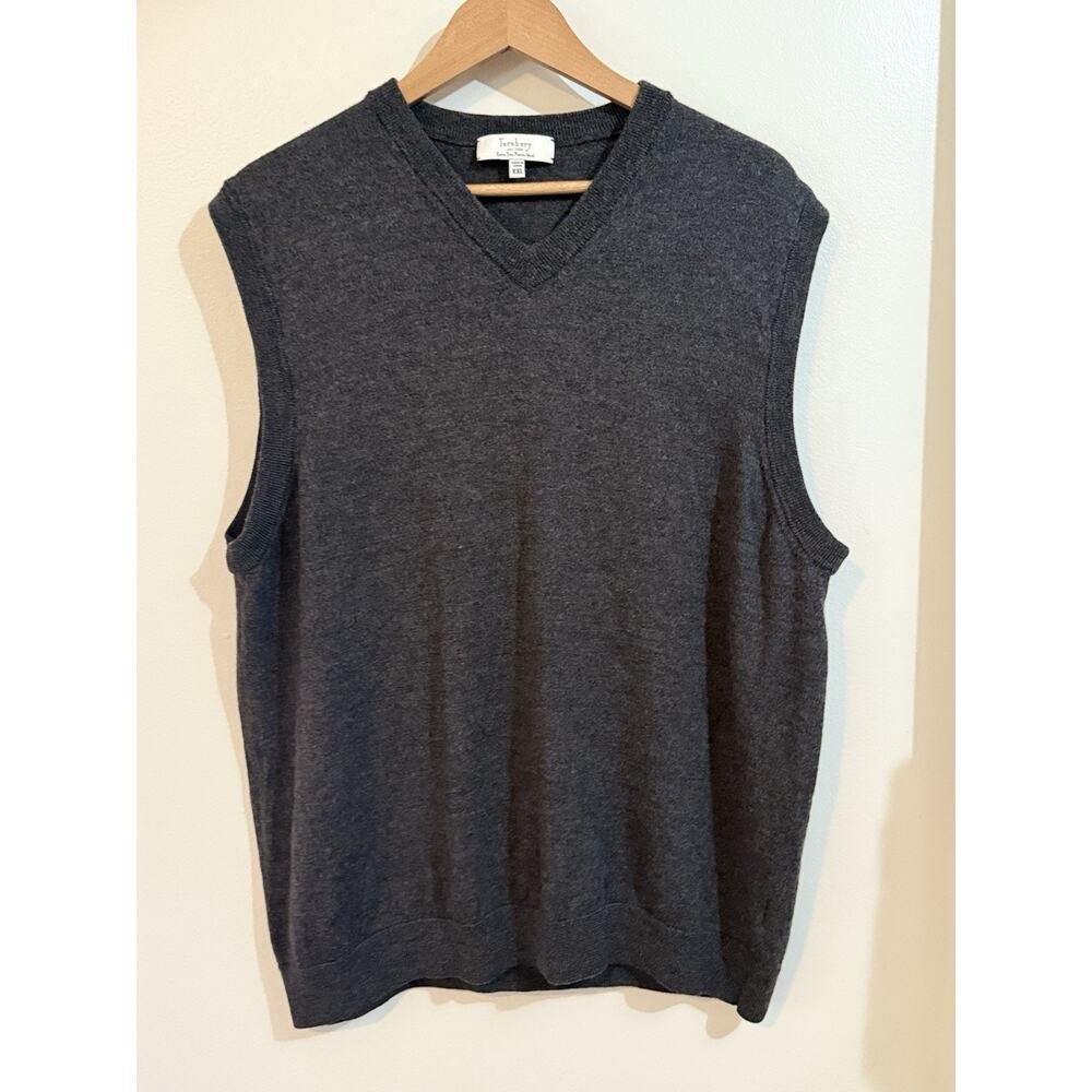 Turnbury Mens Sweater Vest Size XXL Gray V Neck 100% Extra Fine Merino Wool